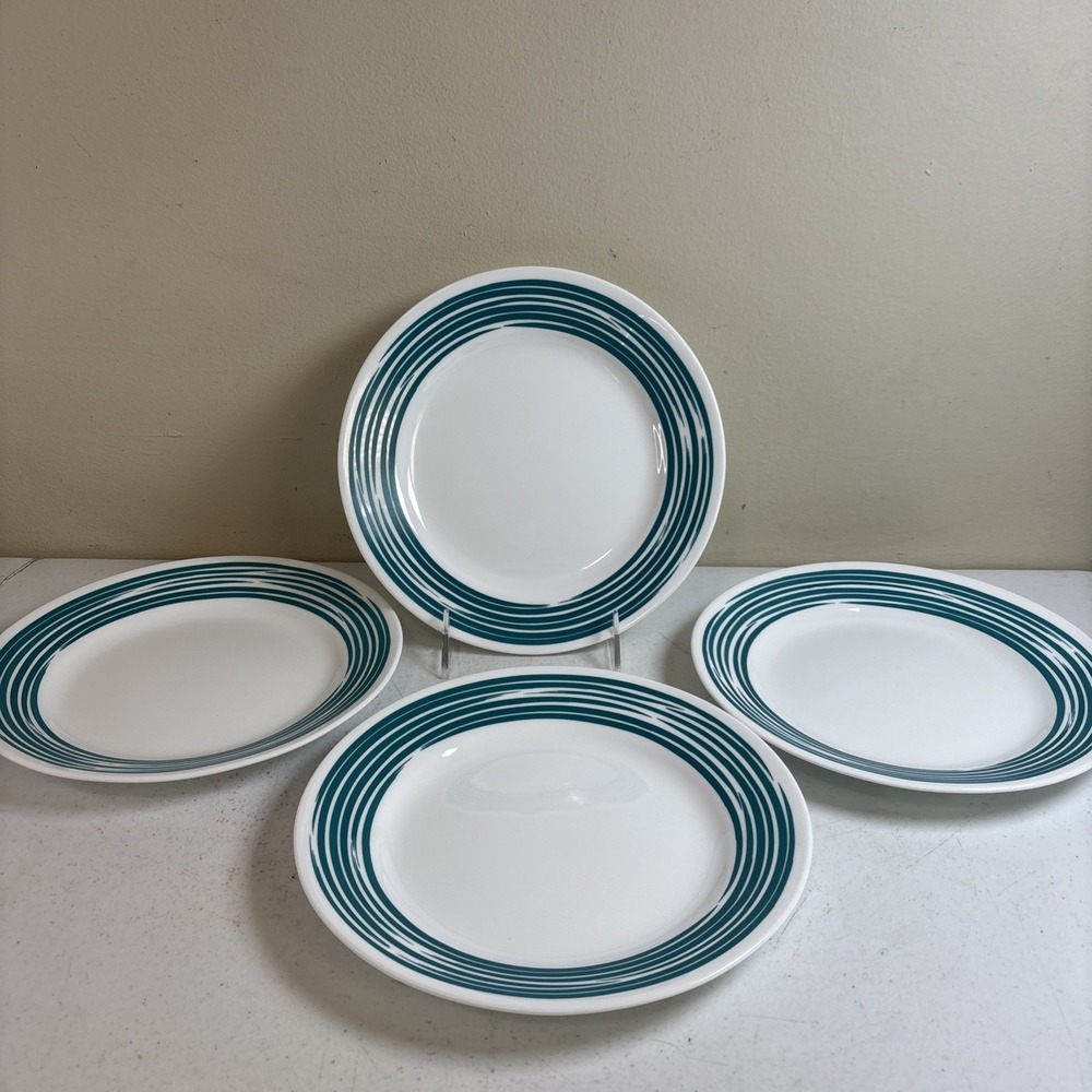 Corelle STROKES OF COLOR Teal Turquoise Luncheon Plates 8.5" Set of 4 EUC